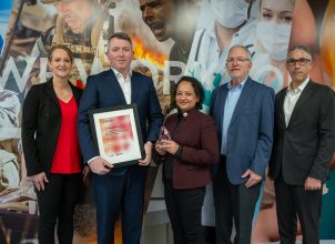 Pictured (L-R) are Bethany L Brown, PhD, MSCS, Senior Director, Transfusion Innovation and Product Development, American Red Cross, Richard Meehan, President & Chief Executive Officer, Velic, Pampee P. Young, M.D., Ph.D., Chief Medical Officer, Biomedical Services, American Red Cross, Bill Skillman, Senior Vice President,Velico and Tim Washburn, Vice President, Product Strategy & Management, American Red Cross.