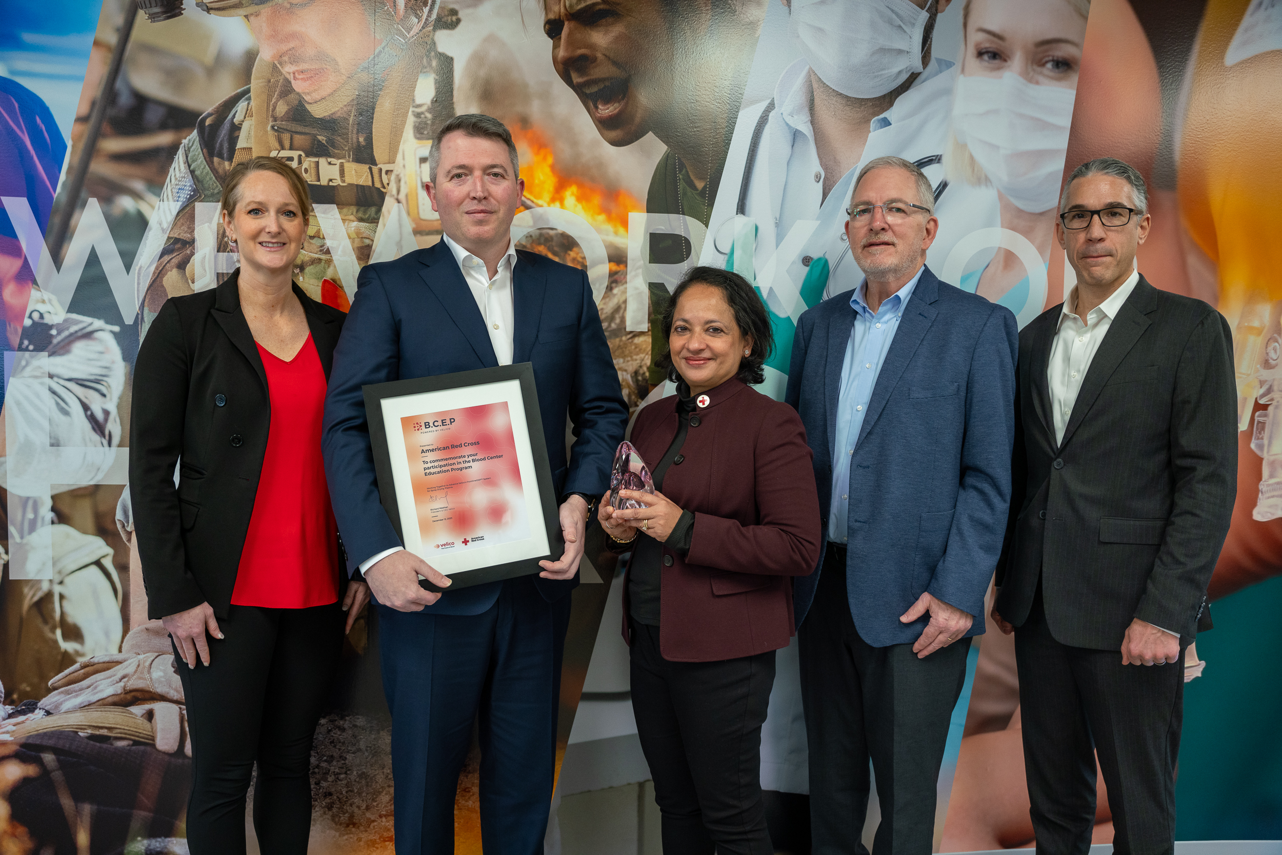 Pictured (L-R) are Bethany L Brown, PhD, MSCS, Senior Director, Transfusion Innovation and Product Development, American Red Cross, Richard Meehan, President & Chief Executive Officer, Velic, Pampee P. Young, M.D., Ph.D., Chief Medical Officer, Biomedical Services, American Red Cross, Bill Skillman, Senior Vice President,Velico and Tim Washburn, Vice President, Product Strategy & Management, American Red Cross. Pictured (L-R) are Bethany L Brown, PhD, MSCS, Senior Director, Transfusion Innovation and Product Development, American Red Cross, Richard Meehan, President & Chief Executive Officer, Velic, Pampee P. Young, M.D., Ph.D., Chief Medical Officer, Biomedical Services, American Red Cross, Bill Skillman, Senior Vice President,Velico and Tim Washburn, Vice President, Product Strategy & Management, American Red Cross.